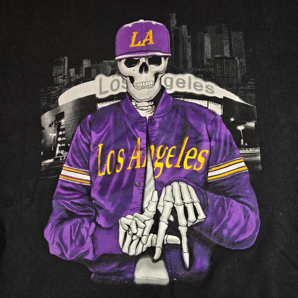 Los Angeles Lakers T Shirt Mens Skeleton Hand Graphic NBA Basketball Tee - Picture 2 of 6